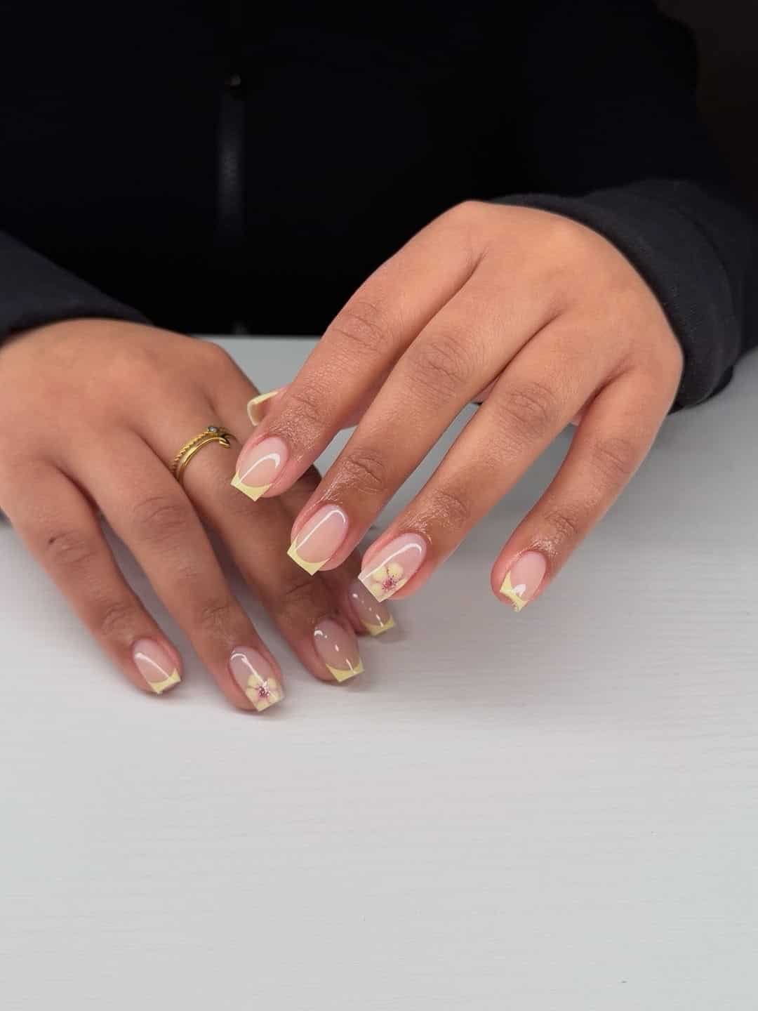 18. Pale Yellow French Square Nails - cute simple nail ideas