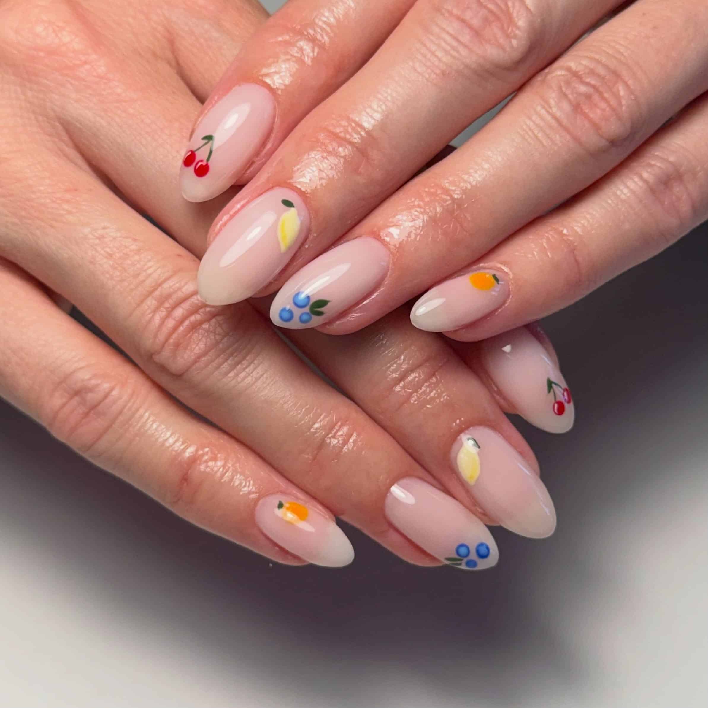 20. Milky White Fruit Almond Nails - cute simple nail ideas