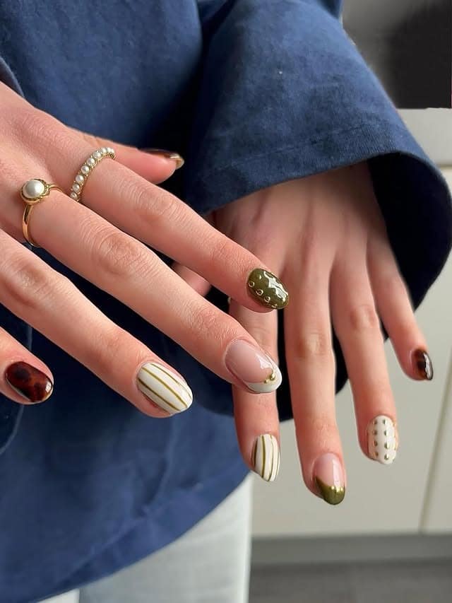 4. Olive Green Minimalist Short Nails - easy short nail ideas