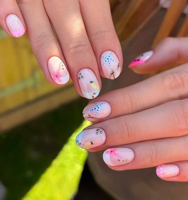 9. Beach-Inspired Short Nail Art - easy short nail ideas