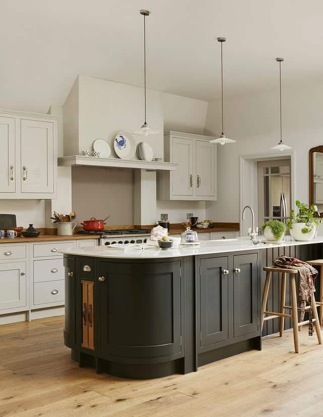 6. White and Charcoal Timeless Kitchen Ideas with Statement Island - timeless kitchen ideas