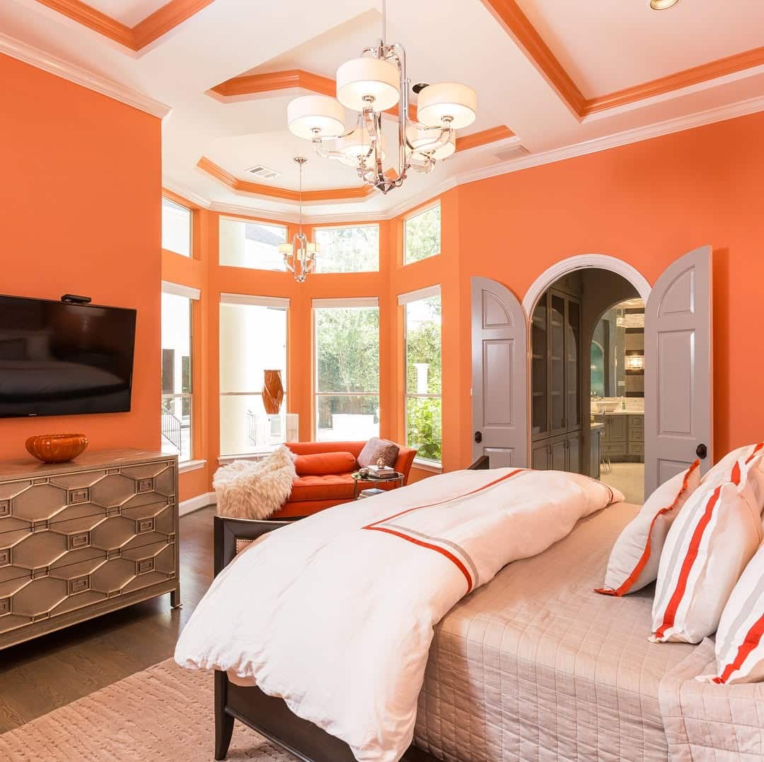 12. Bright Orange Bedroom Ideas with High Ceilings - orange bedroom ideas