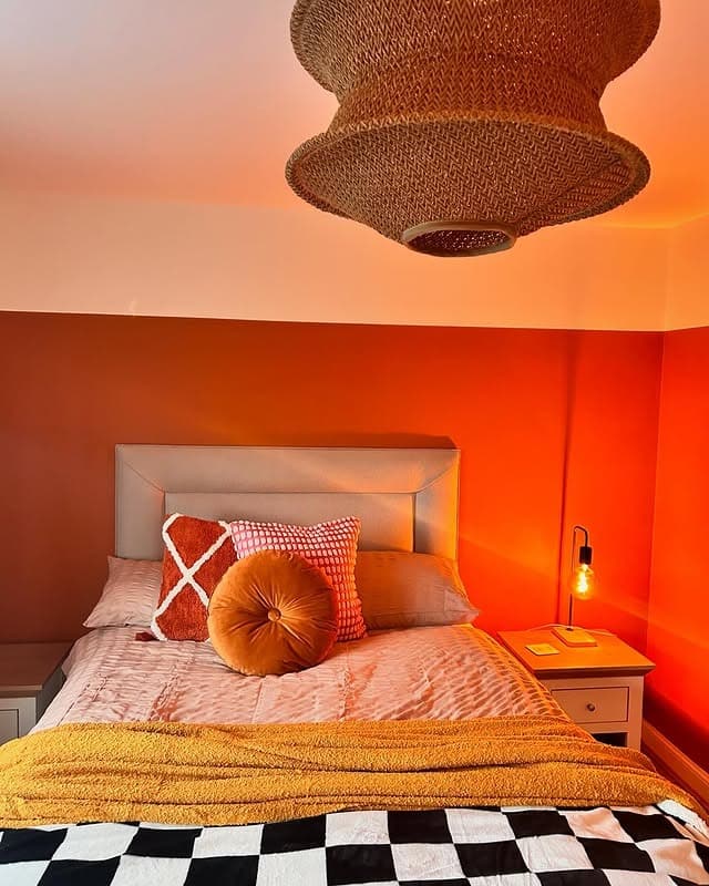 19. Bold Orange Bedroom Ideas with Color Block Walls - orange bedroom ideas