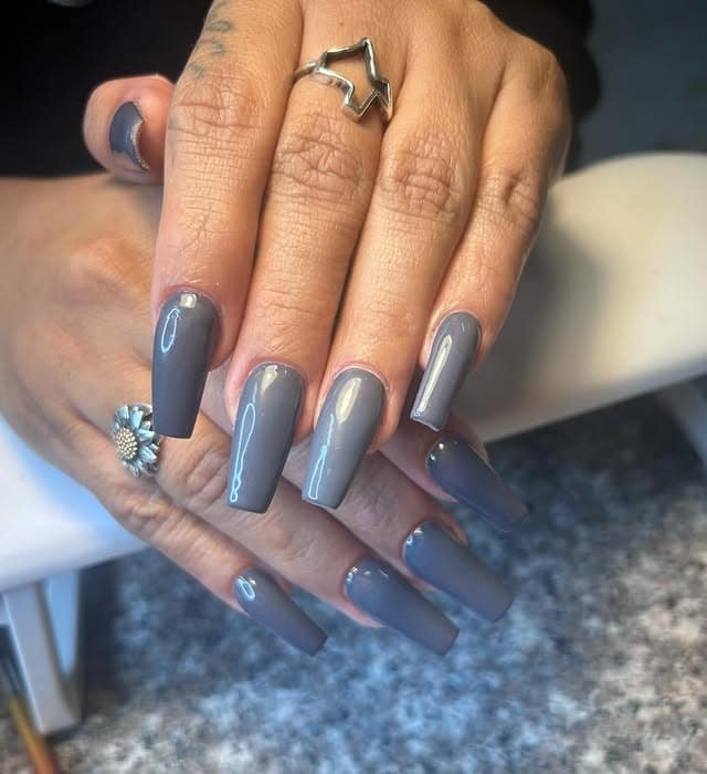 5. Smoky Gray Coffin Nails - gray nail ideas