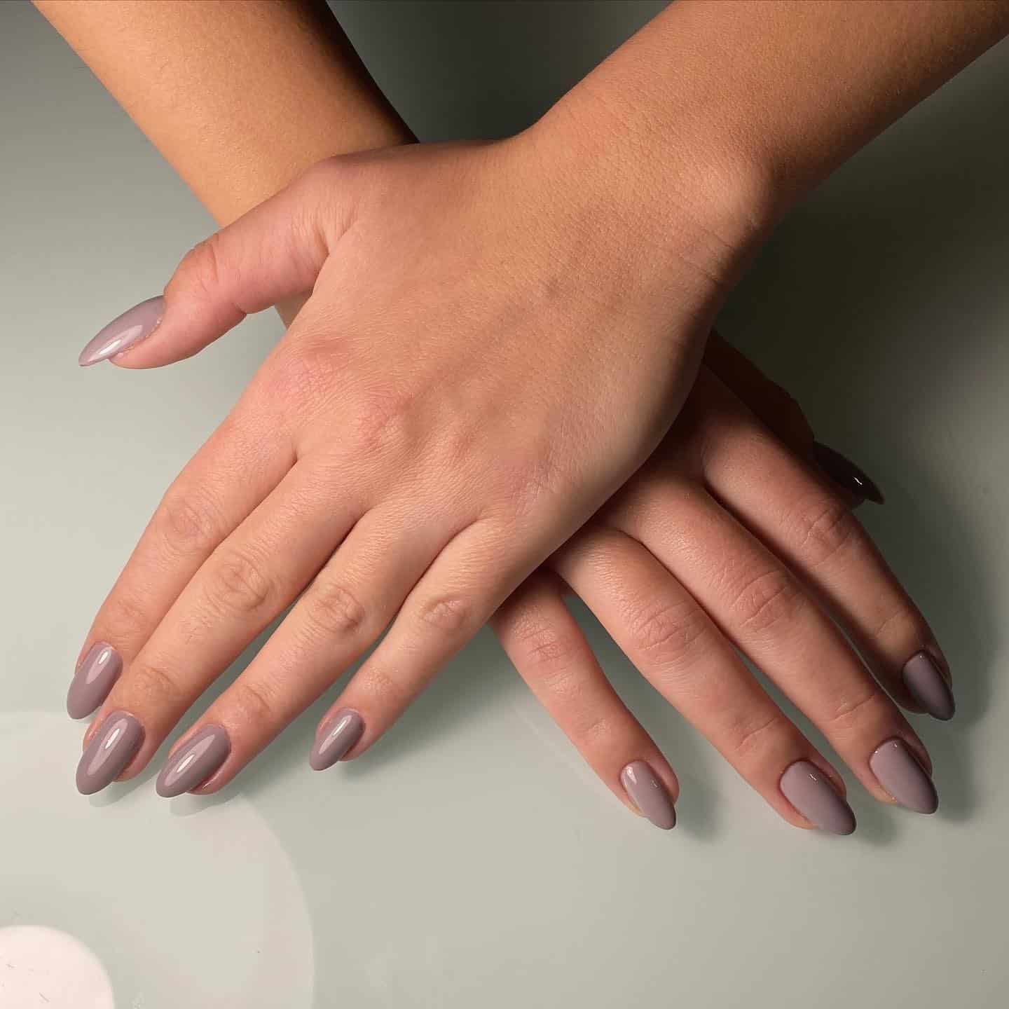 6. Soft Taupe Gray Almond Nails - gray nail ideas