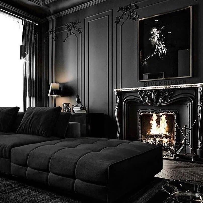 2. Classic Dark Living Room Ideas with Black Wall Paneling - dark living room ideas