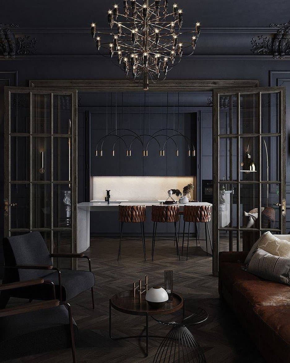 12. Elegant Dark Living Room Ideas with Charcoal and Walnut Details - dark living room ideas