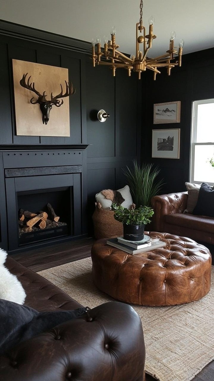 20. Rustic Dark Living Room Ideas with Black and Brown Tones - dark living room ideas