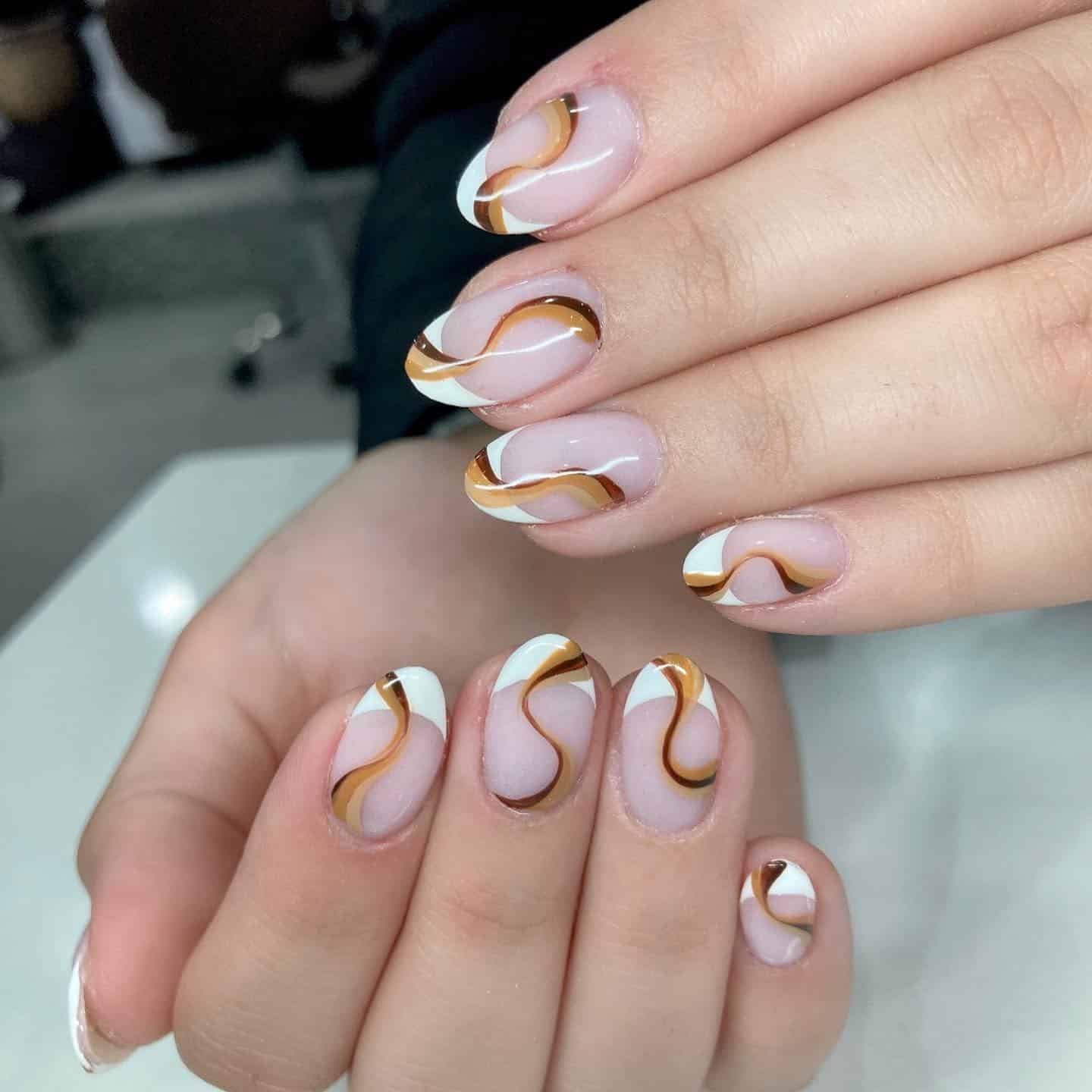 2. Nude Swirl Line French Nails - line nail ideas