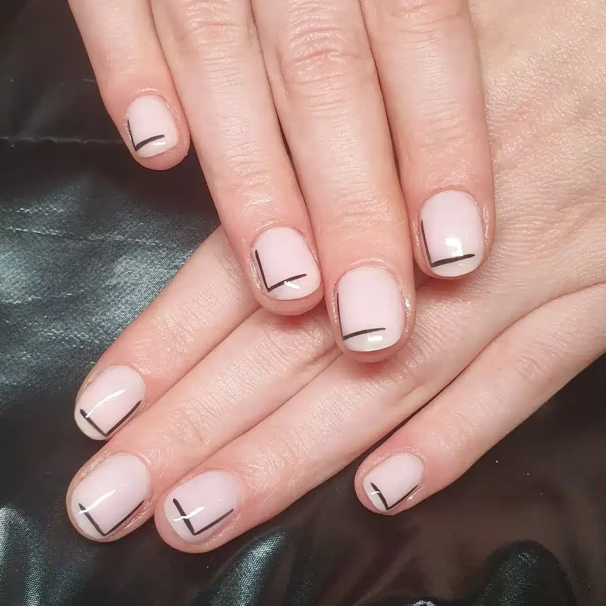 12. Short Nude Corner Line Nails - line nail ideas