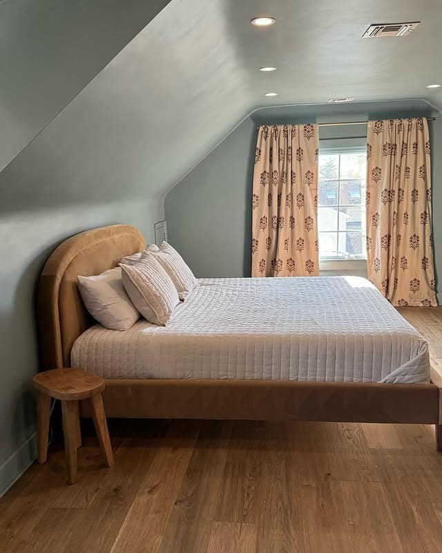 7. Blue Gray Attic Bedroom Ideas with Cozy Neutral Decor - attic bedroom ideas