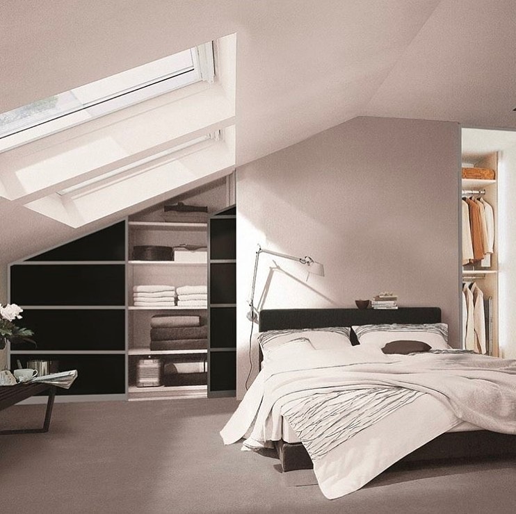 10. Minimalist White Attic Bedroom Ideas with Built-In Storage - attic bedroom ideas