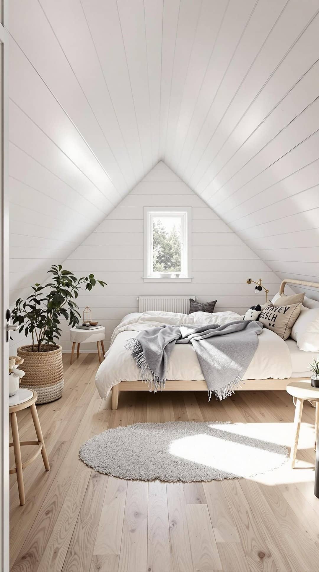 15. Bright White Attic Bedroom Ideas with Scandinavian Decor - attic bedroom ideas
