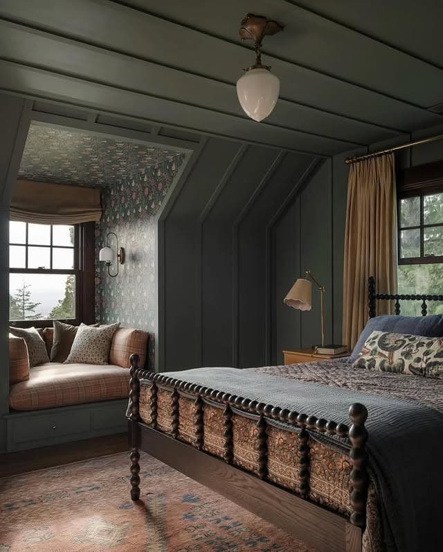 19. Moody Charcoal Attic Bedroom Ideas with Traditional Details - attic bedroom ideas