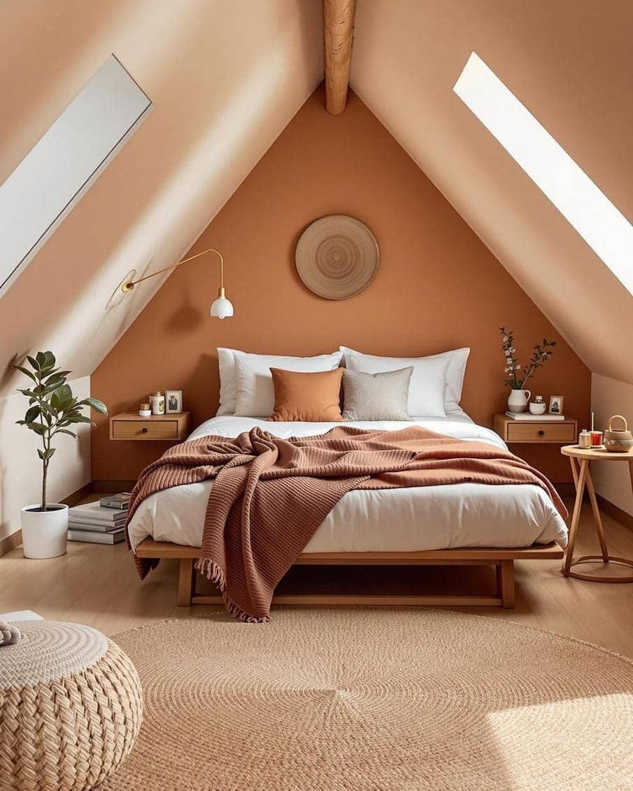 20. Terracotta Attic Bedroom Ideas with Warm Earthy Style - attic bedroom ideas