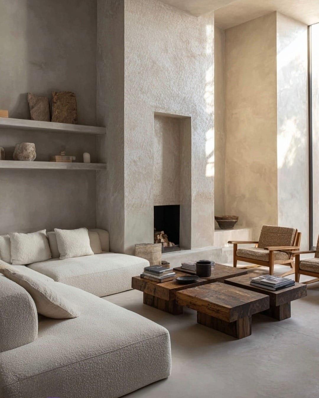 1. Textured Earthy Living Room with Ivory Seating - earthy living room ideas