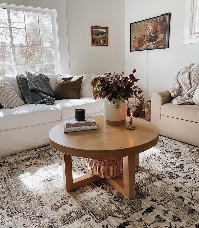 4. Cozy Earthy Living Room with White and Walnut Decor - earthy living room ideas