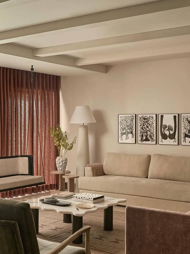 9. Minimal Earthy Living Room with Sand and Clay Tones - earthy living room ideas