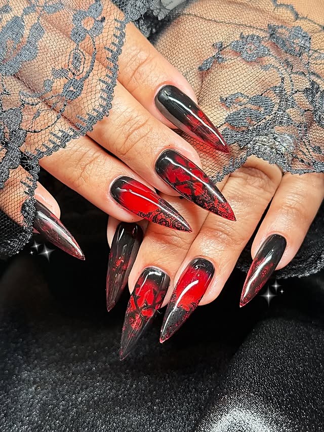 2. Black and Red Ombre Stiletto Nails - red and black nail ideas