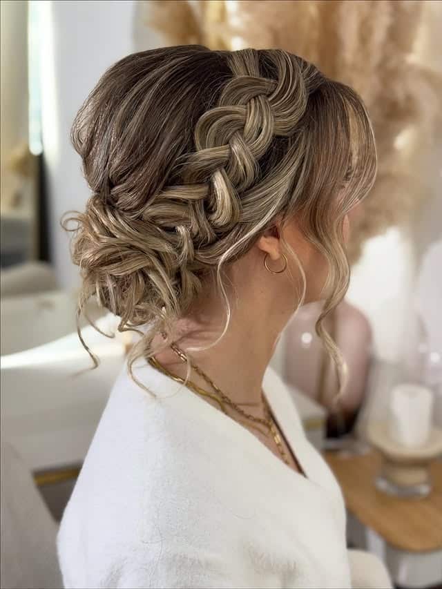 6. Braided Low Bun with Blonde Balayage - Bride Hairstyles