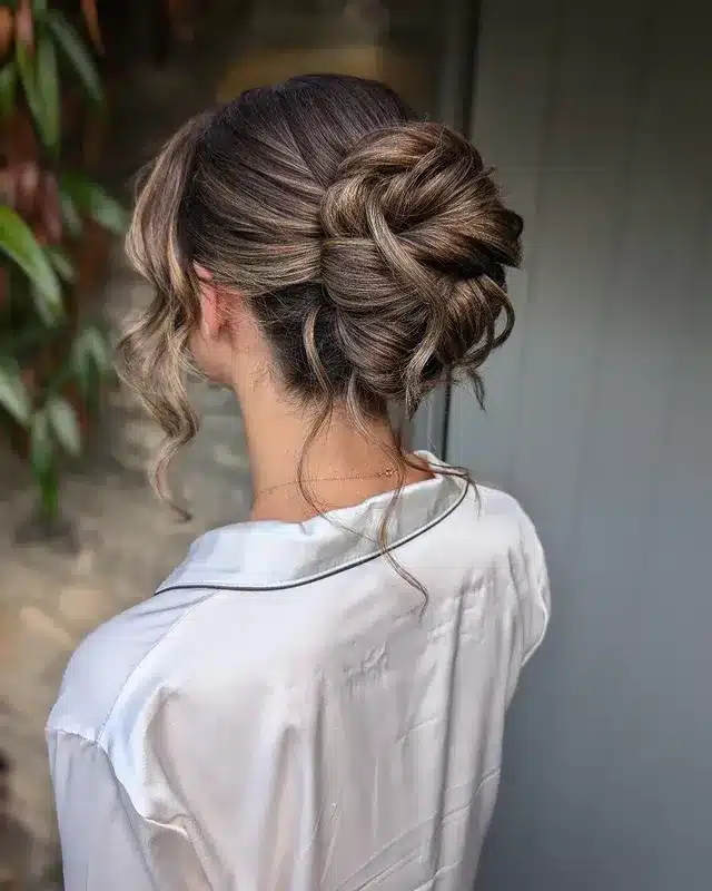 14. Textured Mocha Brown Bridal Bun - Bride Hairstyles