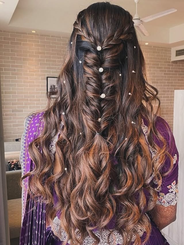 21. Pearl Bubble Braid Half-Up Brunette Hairstyle - Bride Hairstyles