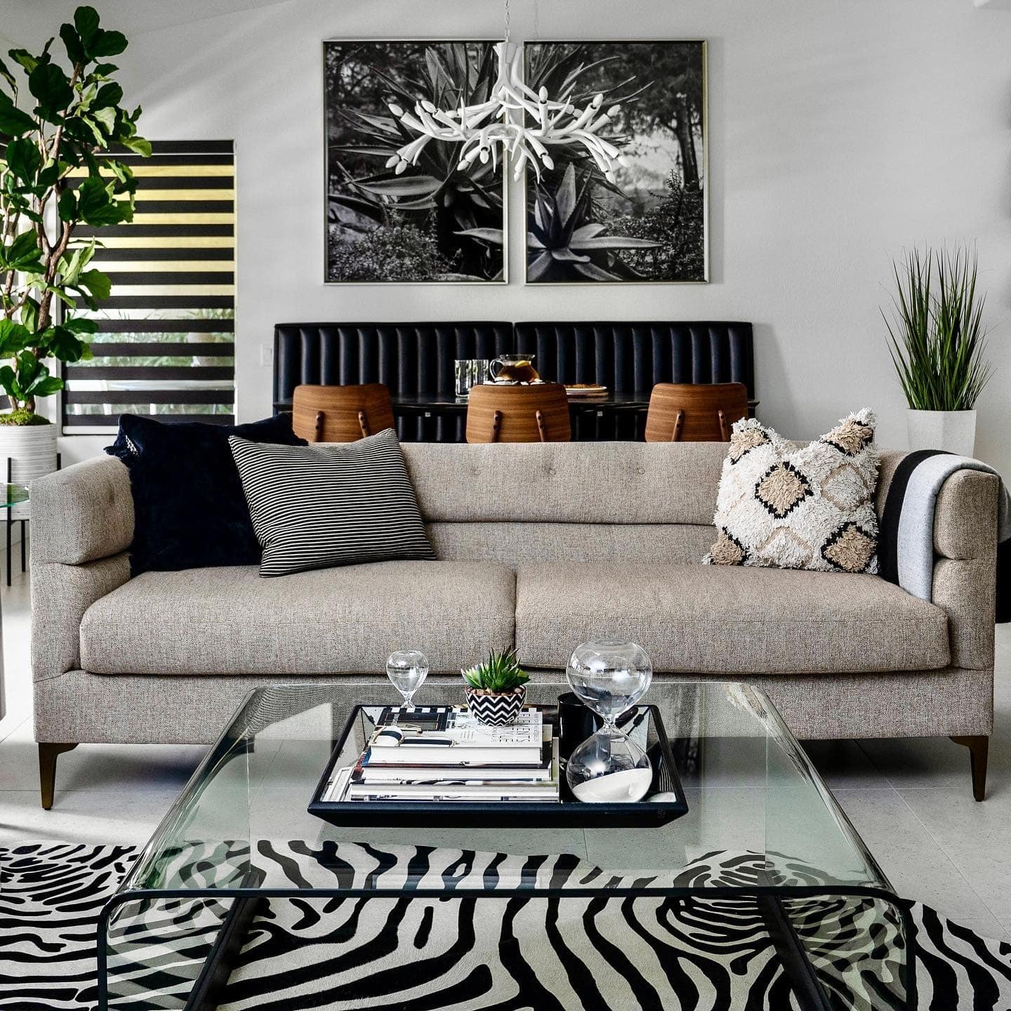 14. Contemporary Black and White Living Room with Graphic Textiles - black and white living room ideas