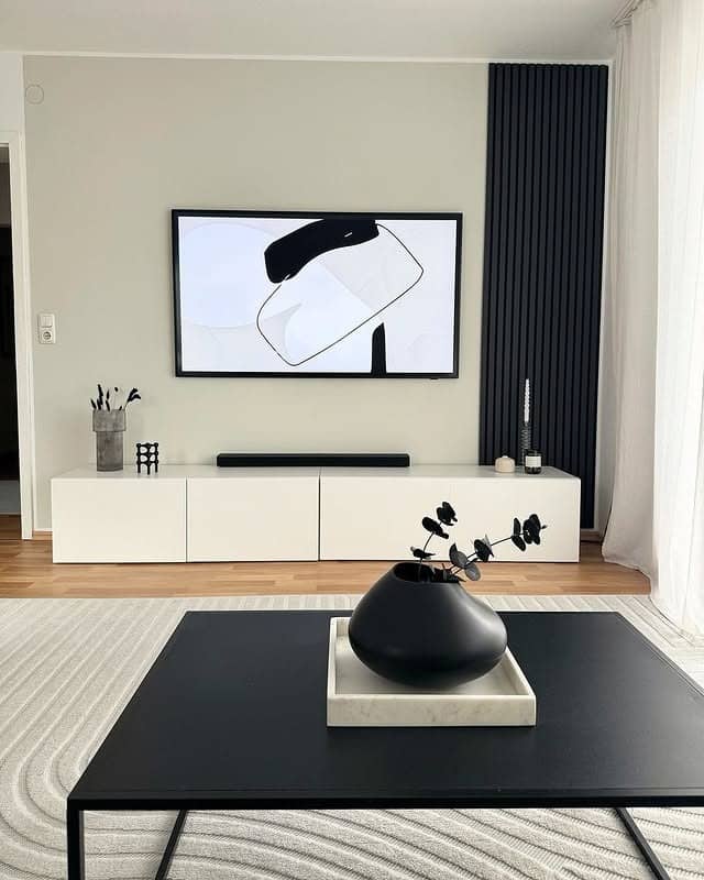 18. Scandinavian Black and White Living Room with Simple Styling - black and white living room ideas