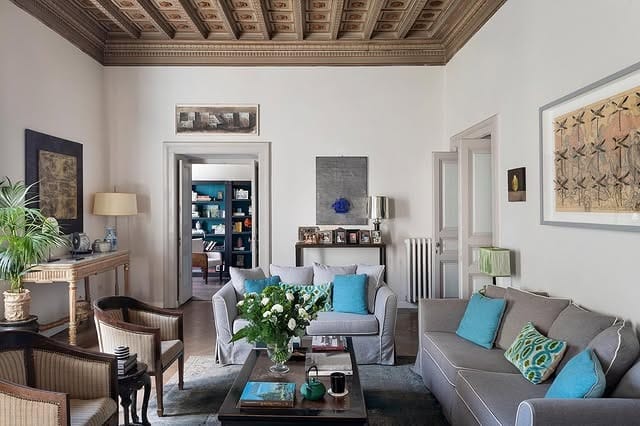 17. Traditional Blue and Gray Living Room with European Style - blue and gray living room ideas