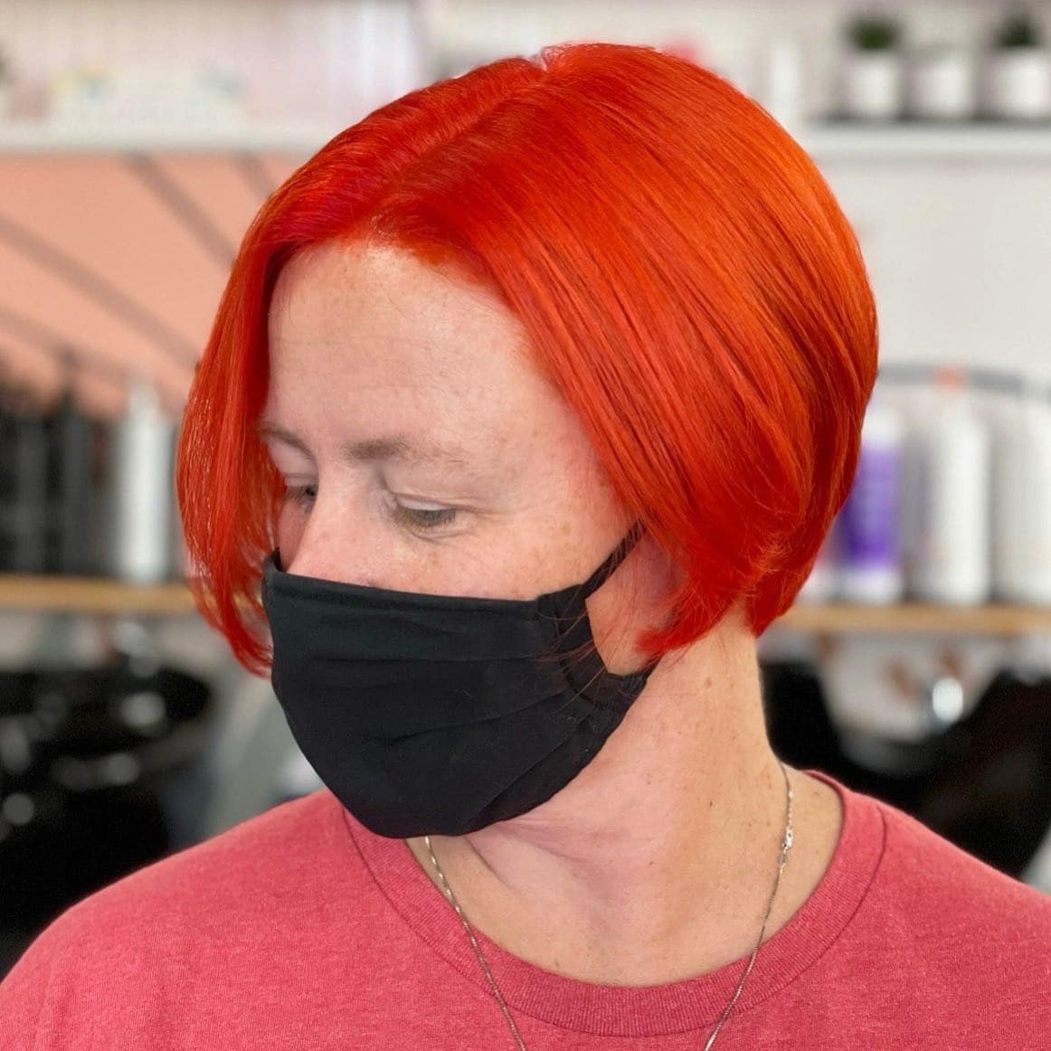 8. Sleek Red Orange Bob - Red Orange Hair Color