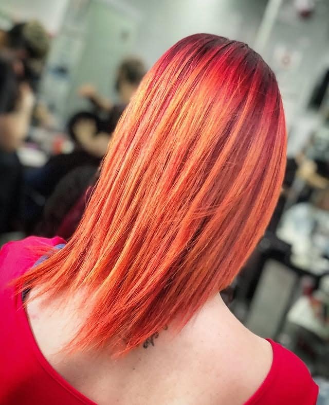 20. Red Orange Ribbon Highlights - Red Orange Hair Color