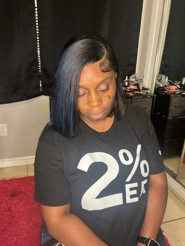 8. Sleek Black Bob with Electric Blue Money Piece - 80S Hairstyles