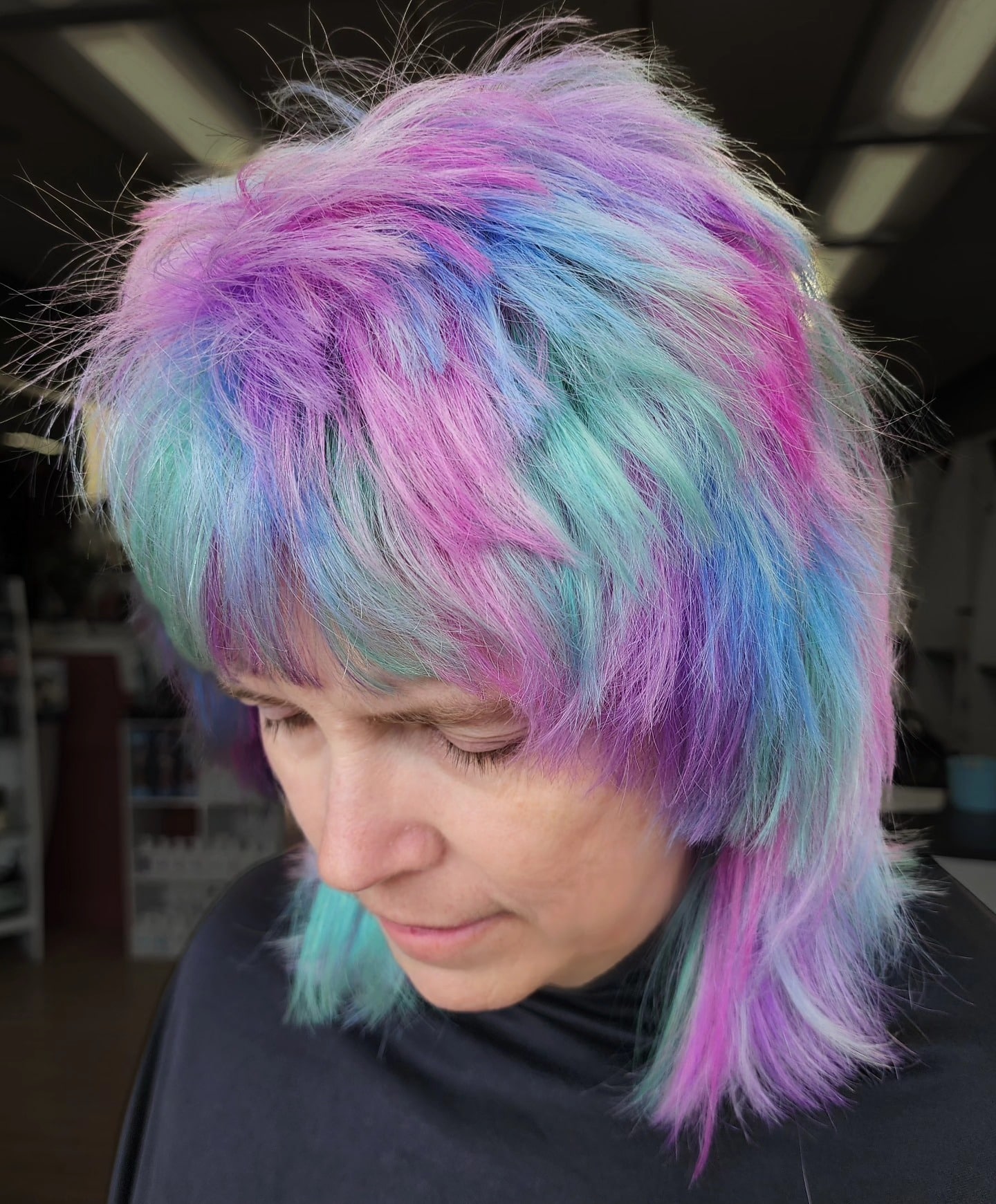 14. Pastel Rainbow Layered Shag Hair - 80S Hairstyles