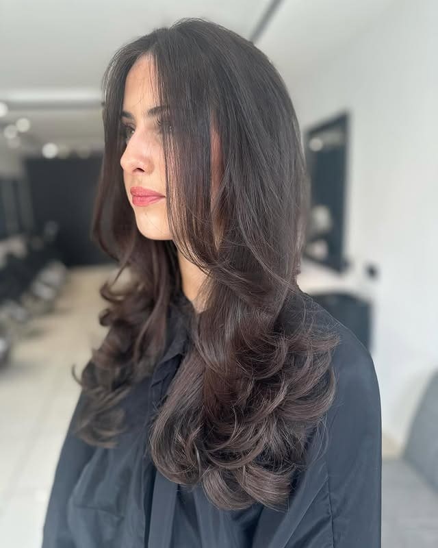 15. Espresso Brown Feathered Layers - 80S Hairstyles