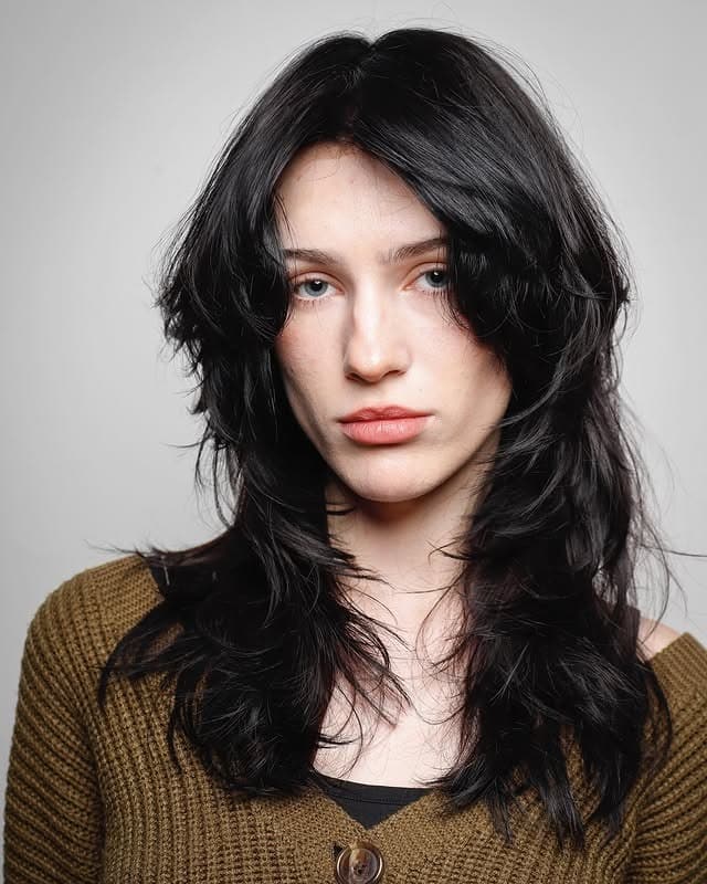 17. Jet Black Layered Butterfly Cut - 80S Hairstyles