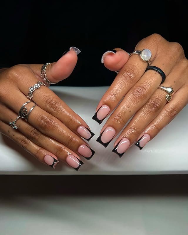 10. Classic Black French Square Nails - short black nail ideas