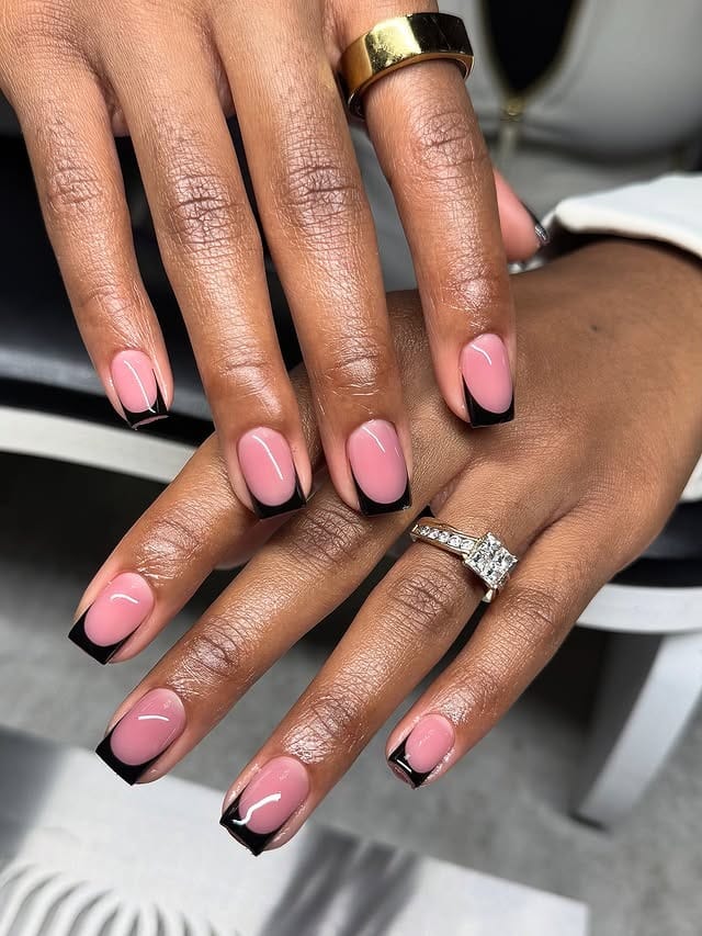 21. Short Black French Square Nails - short black nail ideas