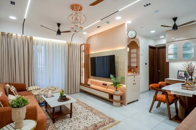 9. Warm Orange Furniture and Gray Open Concept Living Room - orange and gray living room ideas