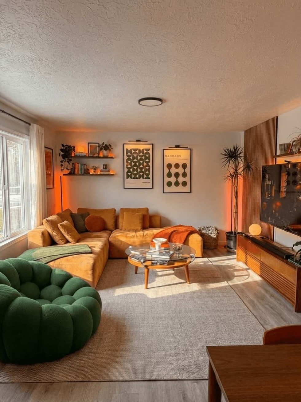 16. Cozy Orange Sectional with Gray Modern Living Room - orange and gray living room ideas