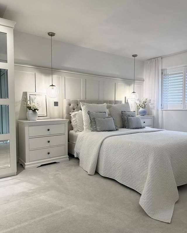 17. Soft Gray Nautical Bedroom Idea with White Panel Walls - nautical bedroom ideas