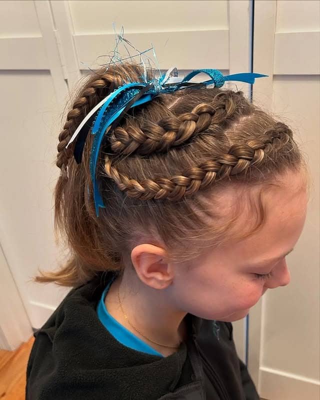 18. Triple Dutch Braids into High Ponytail on Golden Brown Hair - Volleyball Hairstyles