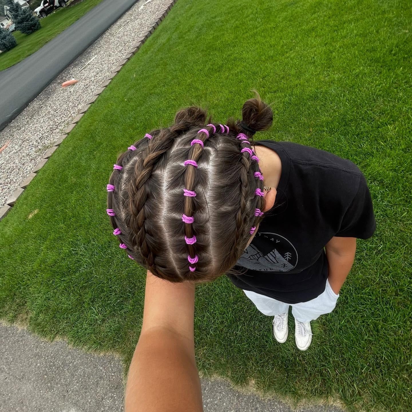 19. Bubble Braids with Mini Space Buns on Dark Brown Hair - Volleyball Hairstyles