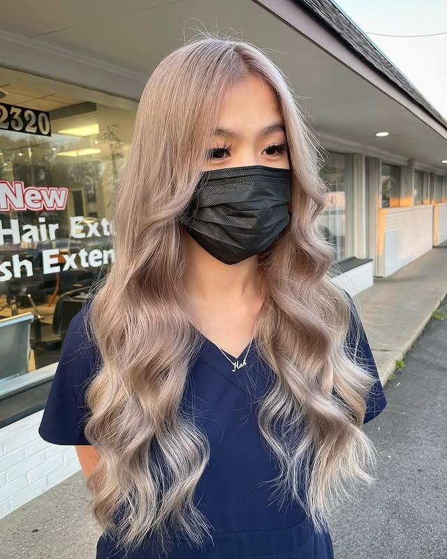 2. Long Layered Waves with Icy Milk Tea Hair Color - Milk Tea Hair Color