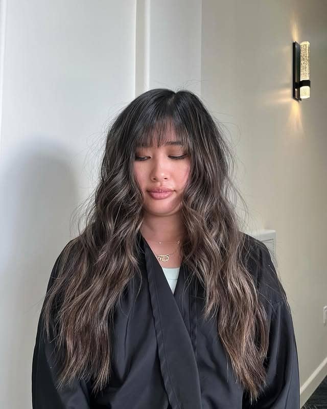 3. Textured Waves with Smoky Milk Tea Balayage - Milk Tea Hair Color