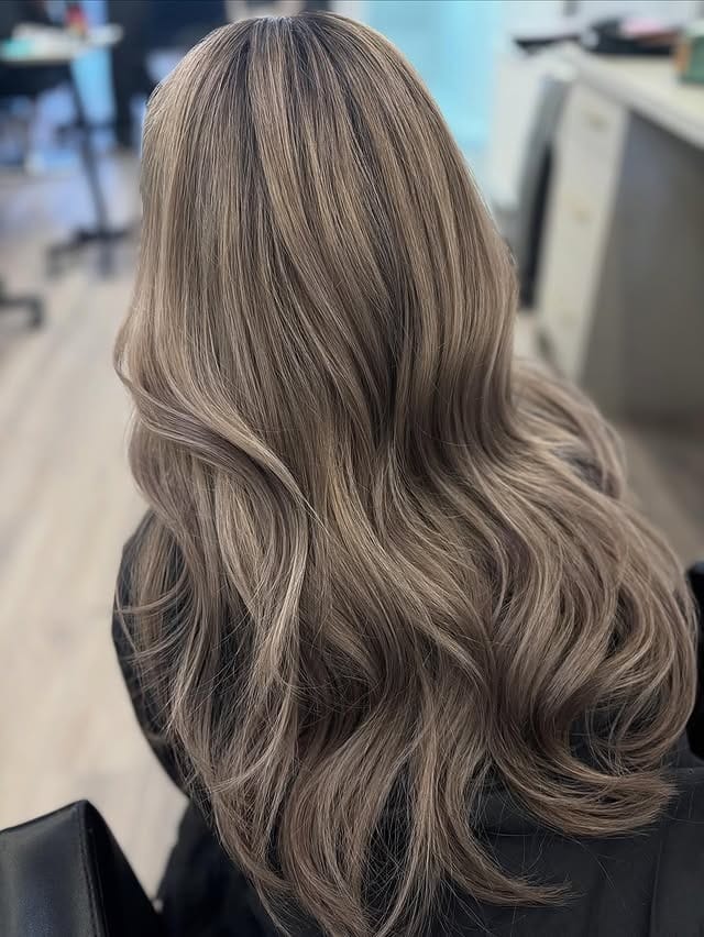 4. Ashy Milk Tea Hair Color with Glossy Long Layers - Milk Tea Hair Color