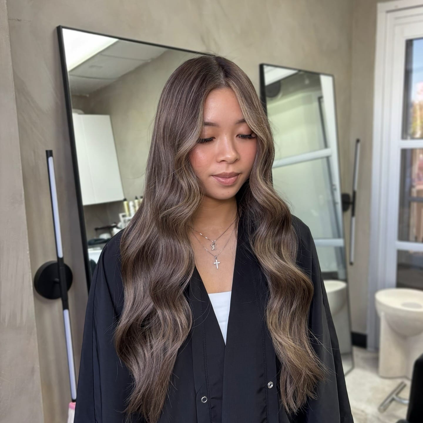 5. Face-Framing Layers with Mushroom Milk Tea Hair Color - Milk Tea Hair Color