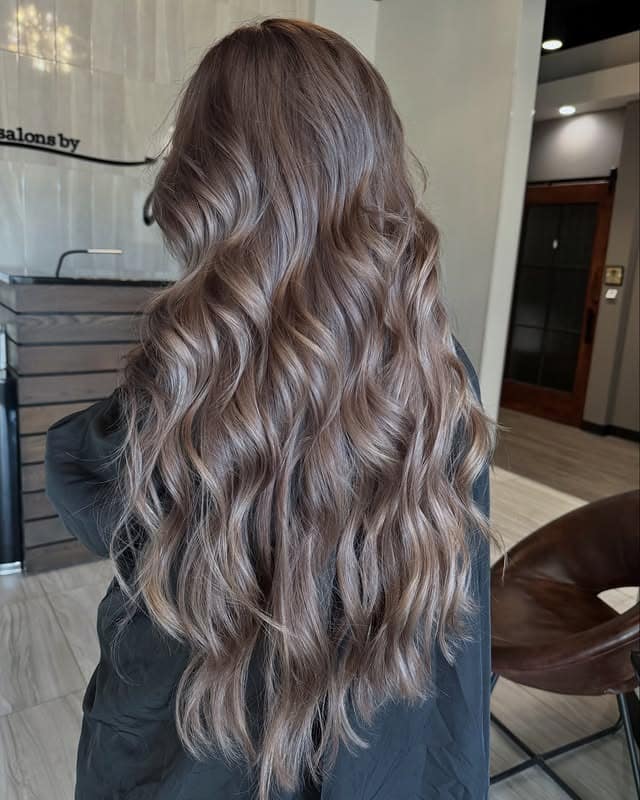 11. Long Beach Waves with Smoky Milk Tea Hair Color - Milk Tea Hair Color