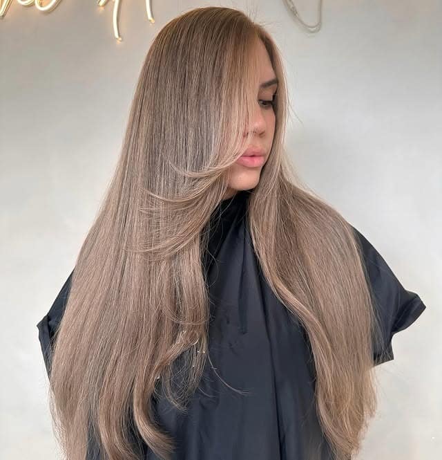 13. Feathered Layers with Beige Milk Tea Hair Color - Milk Tea Hair Color