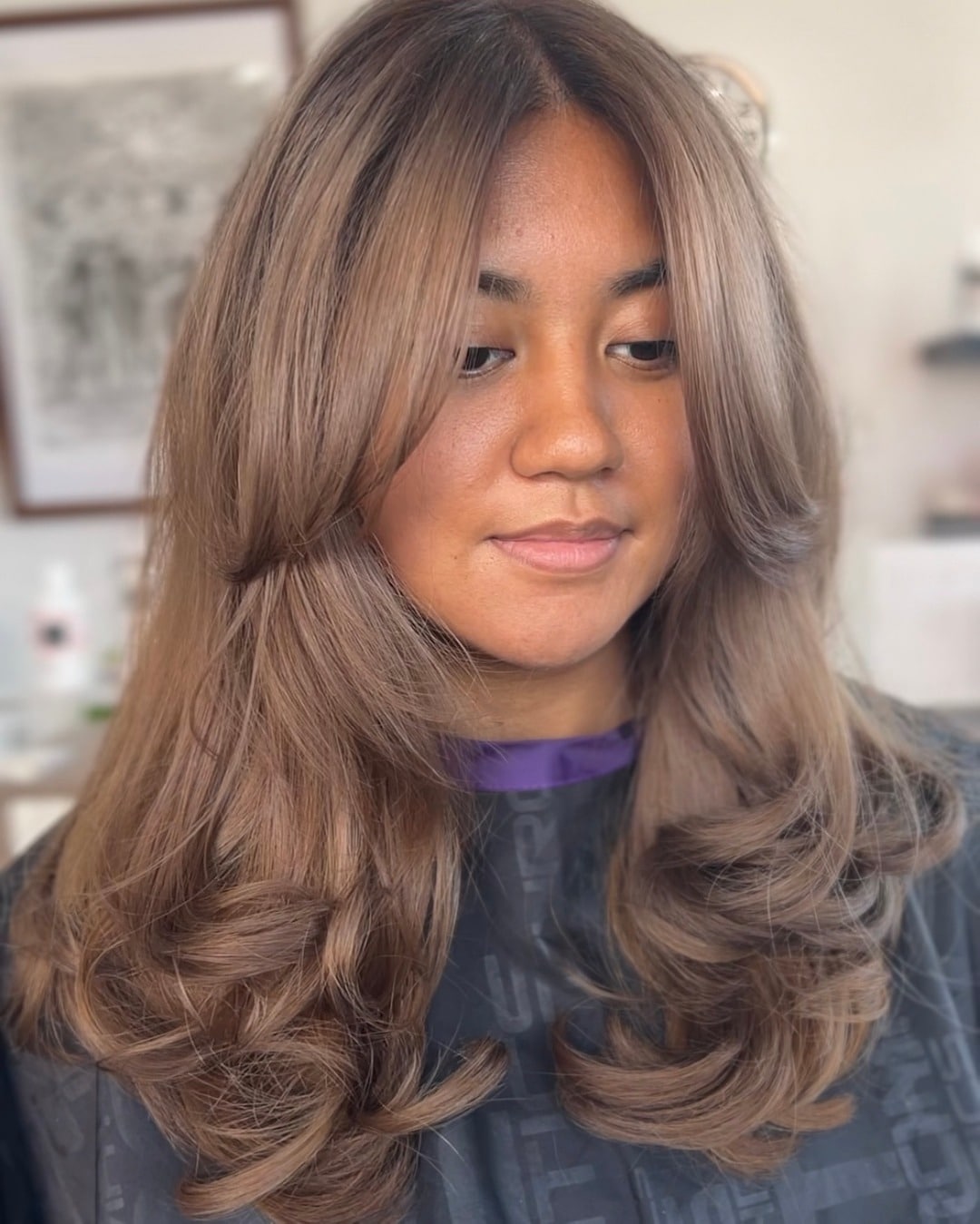 15. Curtain Layers with Warm Milk Tea Hair Color - Milk Tea Hair Color