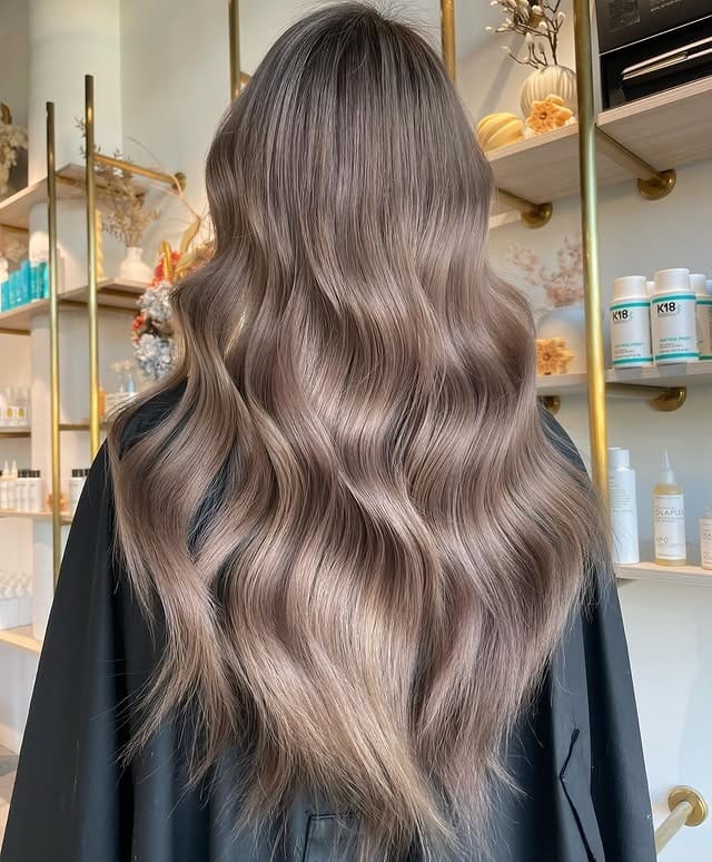 21. Long Soft Waves with Taupe Milk Tea Hair Color - Milk Tea Hair Color